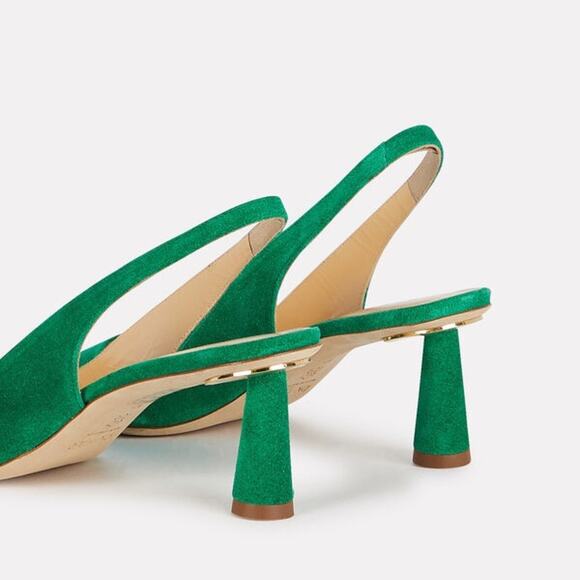 BY FAR Diana Suede Slingback Pumps Size 8 Kelly Green - Picture 3 of 11